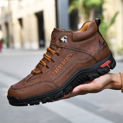 Men’s Orthopedic Handmade Leather Driving Boots–Pressure Relief, Waterproof, Slip-Resistant, Wide Toe, Arch&Ankle Support for Everyday & Travel