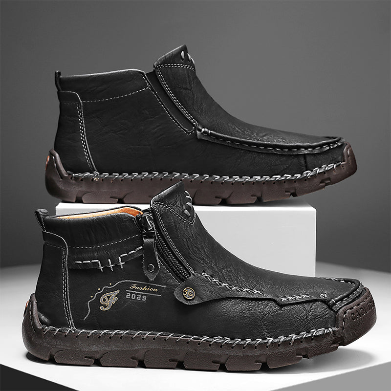 (⏰ Almost Gone!!!) Men's Top-Quality Motorcycle Boots Hand-Stitched Genuine Leather Boots-Wide Toe, Waterproof, Anti-Slip, Anti-Sprain, Suitable for Work, Driving, Hiking