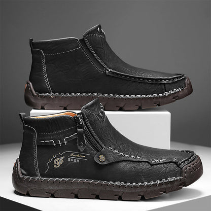 (⏰ Almost Gone!!!) Men's Top-Quality Motorcycle Boots Hand-Stitched Genuine Leather Boots-Wide Toe, Waterproof, Anti-Slip, Anti-Sprain, Suitable for Work, Driving, Hiking