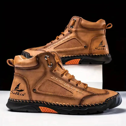 Men's Comfortable Handmade Leather Boots – Waterproof, Arch Support, Pressure Relief, Spacious Toe Box Outdoor Leather Boots