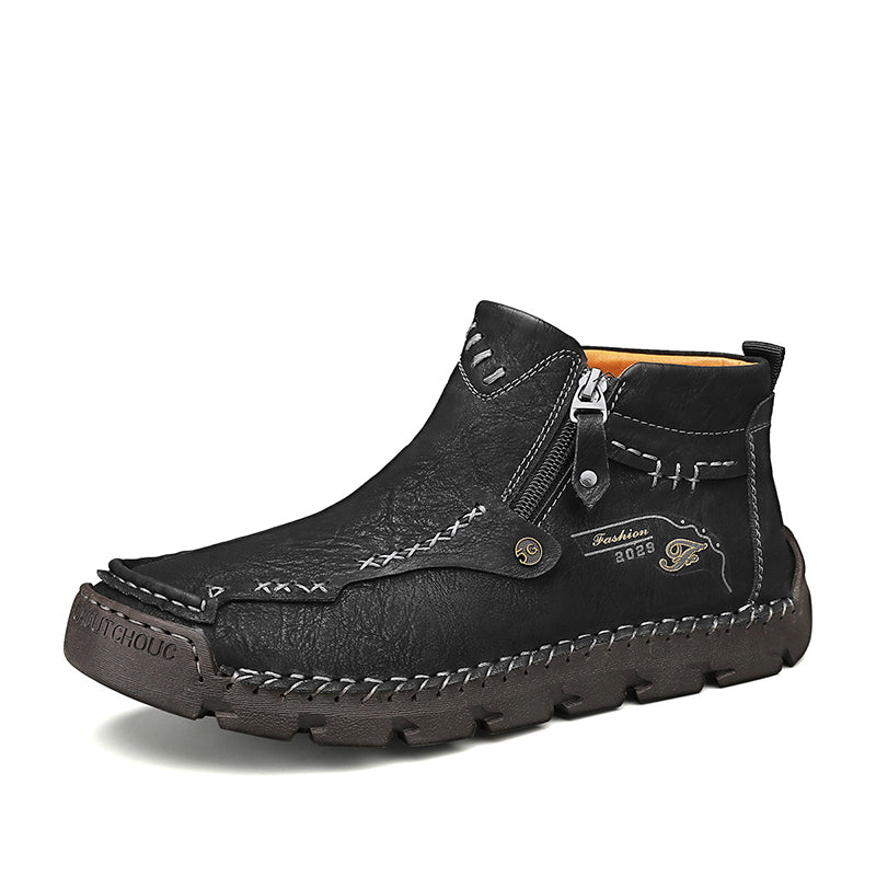 (⏰ Almost Gone!!!) Men's Top-Quality Motorcycle Boots Hand-Stitched Genuine Leather Boots-Wide Toe, Waterproof, Anti-Slip, Anti-Sprain, Suitable for Work, Driving, Hiking