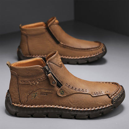 (⏰ Almost Gone!!!) Men's Top-Quality Motorcycle Boots Hand-Stitched Genuine Leather Boots-Wide Toe, Waterproof, Anti-Slip, Anti-Sprain, Suitable for Work, Driving, Hiking
