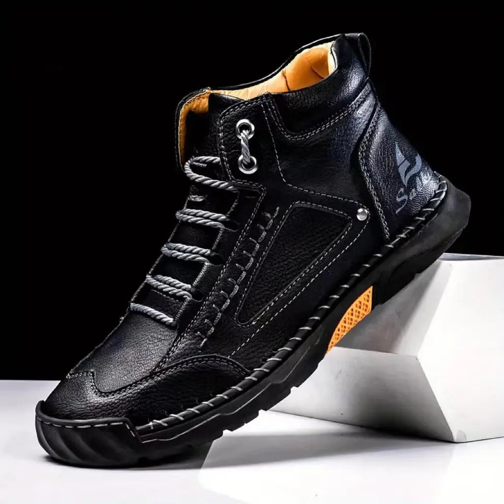 Men's Comfortable Handmade Leather Boots – Waterproof, Arch Support, Pressure Relief, Spacious Toe Box Outdoor Leather Boots