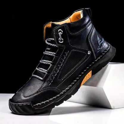 Men's Comfortable Handmade Leather Boots – Waterproof, Arch Support, Pressure Relief, Spacious Toe Box Outdoor Leather Boots