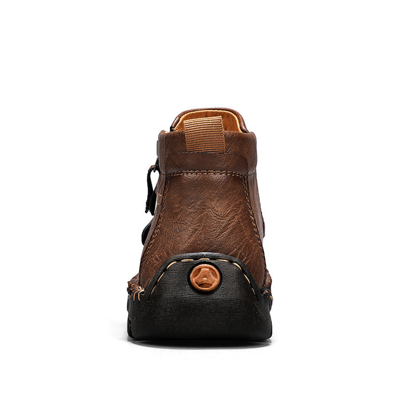 (⏰ Almost Gone!!!) Men's Top-Quality Motorcycle Boots Hand-Stitched Genuine Leather Boots-Wide Toe, Waterproof, Anti-Slip, Anti-Sprain, Suitable for Work, Driving, Hiking