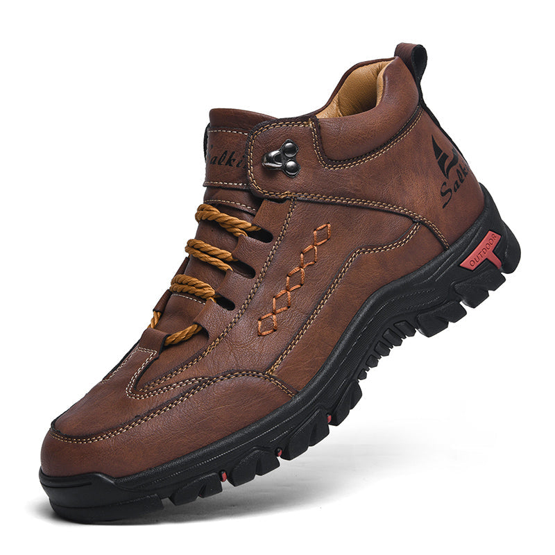 Men’s Orthopedic Handmade Leather Driving Boots–Pressure Relief, Waterproof, Slip-Resistant, Wide Toe, Arch&Ankle Support for Everyday & Travel