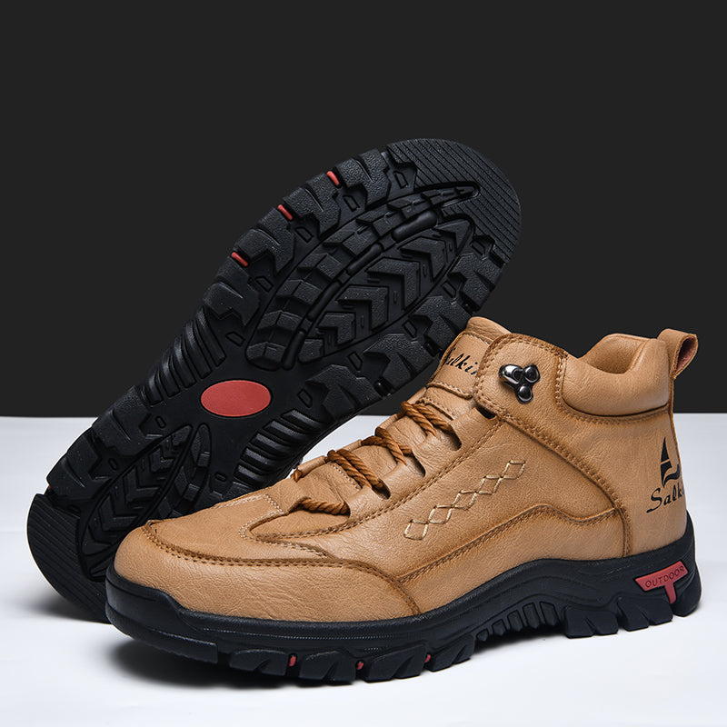 Men’s Orthopedic Handmade Leather Driving Boots–Pressure Relief, Waterproof, Slip-Resistant, Wide Toe, Arch&Ankle Support for Everyday & Travel