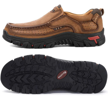 Sawbehind Mens Non-slip Walking Shoes Leather Lightweight Breathable Casual Loafers
