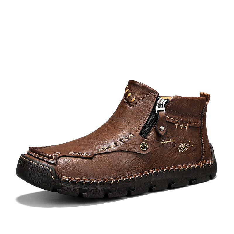 (⏰ Almost Gone!!!) Men's Top-Quality Motorcycle Boots Hand-Stitched Genuine Leather Boots-Wide Toe, Waterproof, Anti-Slip, Anti-Sprain, Suitable for Work, Driving, Hiking