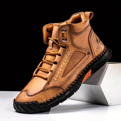 Men's Comfortable Handmade Leather Boots – Waterproof, Arch Support, Pressure Relief, Spacious Toe Box Outdoor Leather Boots