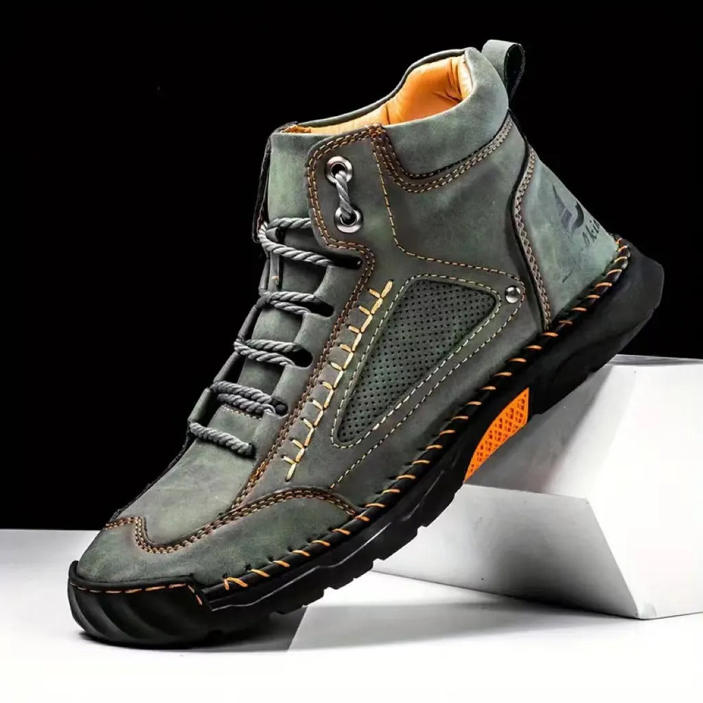 Men's Comfortable Handmade Leather Boots – Waterproof, Arch Support, Pressure Relief, Spacious Toe Box Outdoor Leather Boots