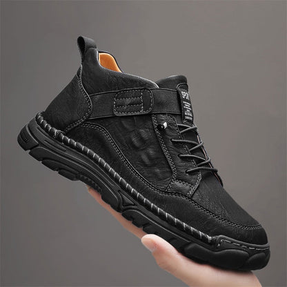 Mens Casual Leather Shoes Ankle Chukka Boots Slip On Lightweight Loafers Mid top Walking Driving Shoes for Male