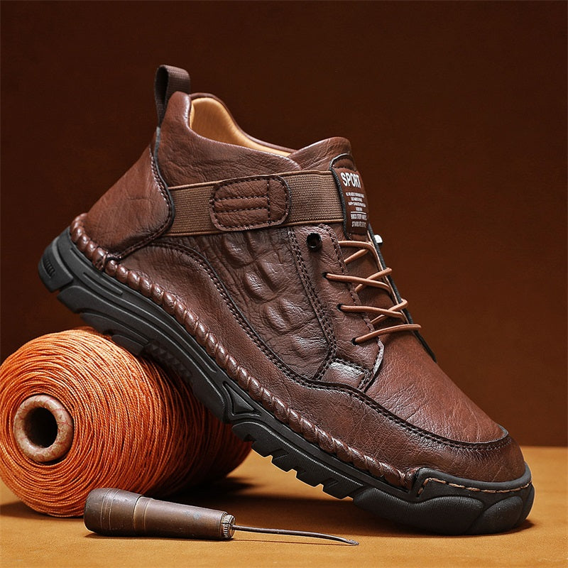 Mens Casual Leather Shoes Ankle Chukka Boots Slip On Lightweight Loafers Mid top Walking Driving Shoes for Male