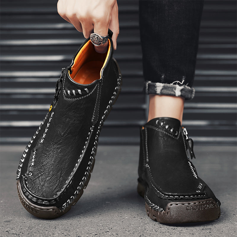 (⏰ Almost Gone!!!) Men's Top-Quality Motorcycle Boots Hand-Stitched Genuine Leather Boots-Wide Toe, Waterproof, Anti-Slip, Anti-Sprain, Suitable for Work, Driving, Hiking