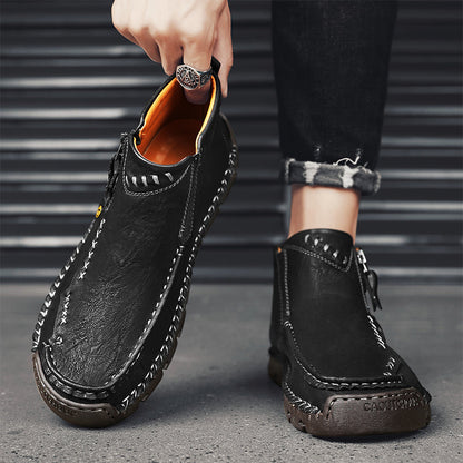(⏰ Almost Gone!!!) Men's Top-Quality Motorcycle Boots Hand-Stitched Genuine Leather Boots-Wide Toe, Waterproof, Anti-Slip, Anti-Sprain, Suitable for Work, Driving, Hiking