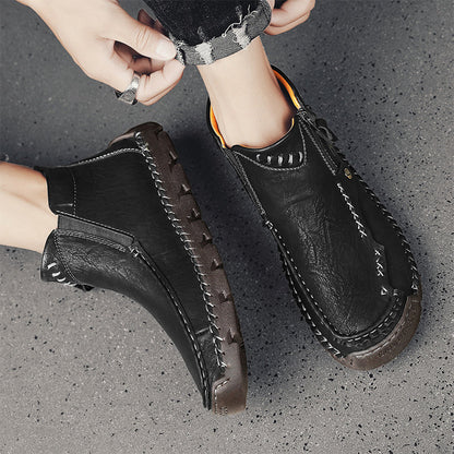 (⏰ Almost Gone!!!) Men's Top-Quality Motorcycle Boots Hand-Stitched Genuine Leather Boots-Wide Toe, Waterproof, Anti-Slip, Anti-Sprain, Suitable for Work, Driving, Hiking