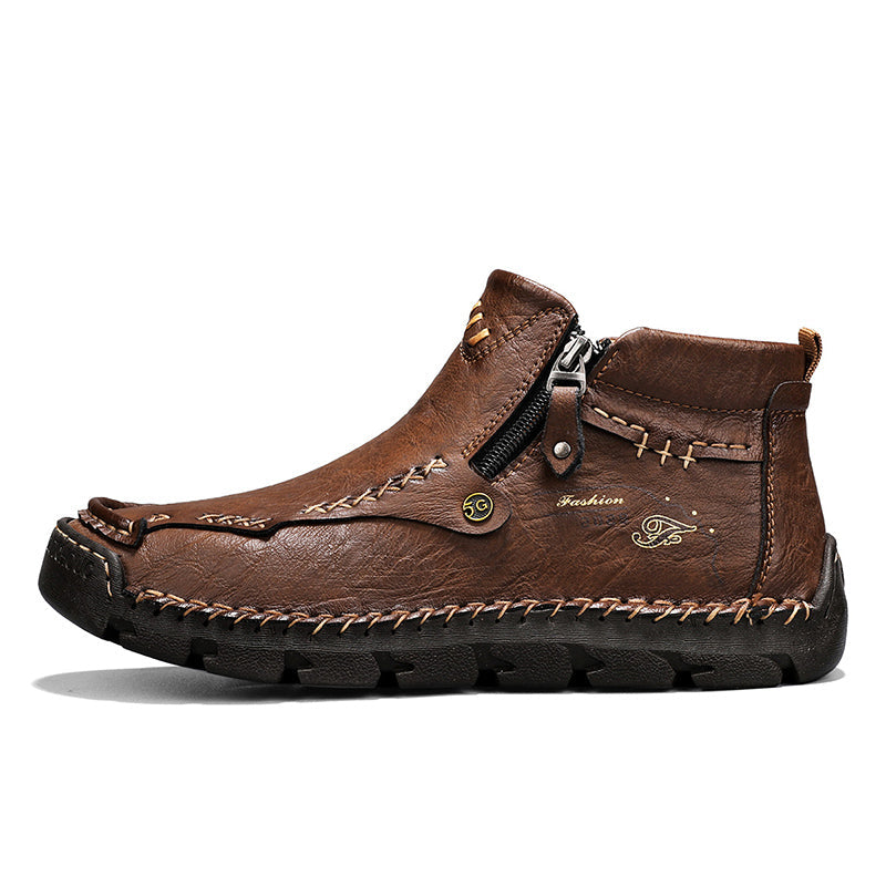 (⏰ Almost Gone!!!) Men's Top-Quality Motorcycle Boots Hand-Stitched Genuine Leather Boots-Wide Toe, Waterproof, Anti-Slip, Anti-Sprain, Suitable for Work, Driving, Hiking