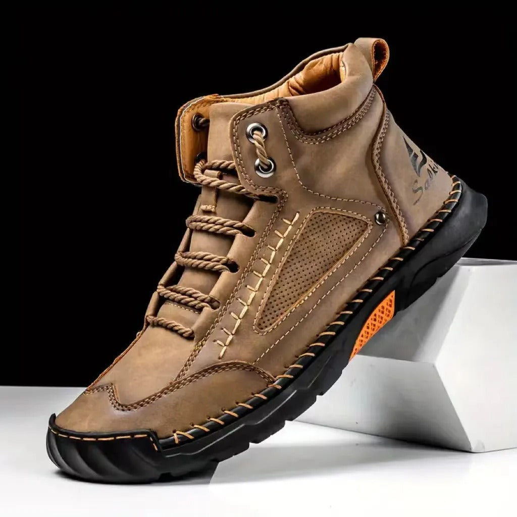 Men's Comfortable Handmade Leather Boots – Waterproof, Arch Support, Pressure Relief, Spacious Toe Box Outdoor Leather Boots