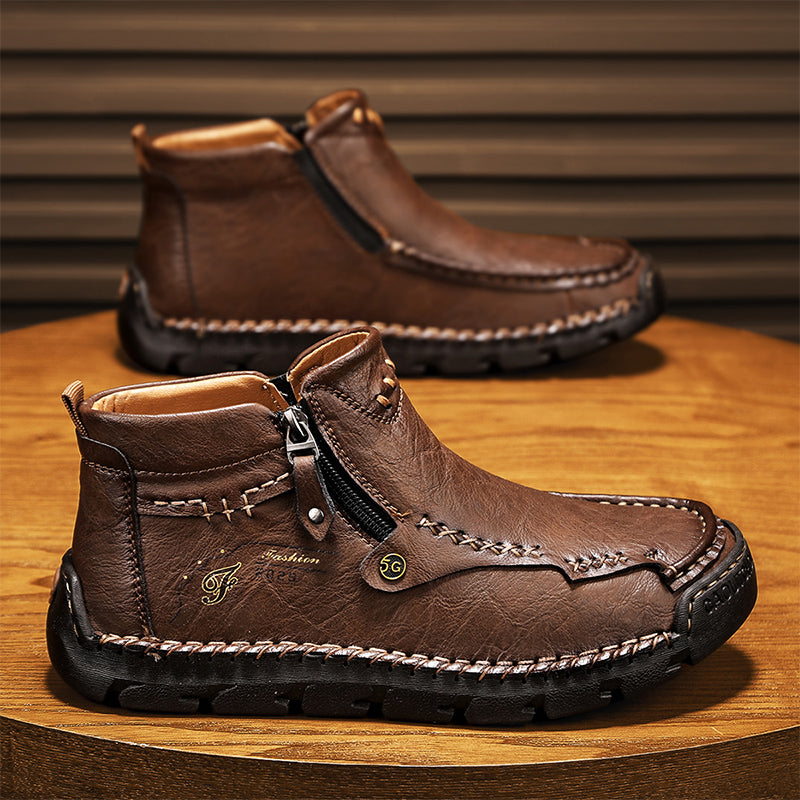 (⏰ Almost Gone!!!) Men's Top-Quality Motorcycle Boots Hand-Stitched Genuine Leather Boots-Wide Toe, Waterproof, Anti-Slip, Anti-Sprain, Suitable for Work, Driving, Hiking