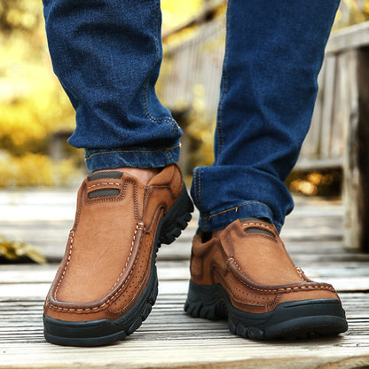 Sawbehind Mens Non-slip Walking Shoes Leather Lightweight Breathable Casual Loafers