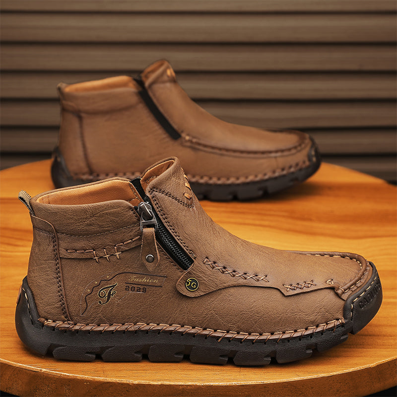 (⏰ Almost Gone!!!) Men's Top-Quality Motorcycle Boots Hand-Stitched Genuine Leather Boots-Wide Toe, Waterproof, Anti-Slip, Anti-Sprain, Suitable for Work, Driving, Hiking