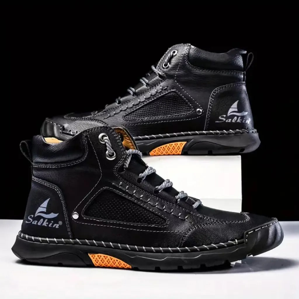 Men's Comfortable Handmade Leather Boots – Waterproof, Arch Support, Pressure Relief, Spacious Toe Box Outdoor Leather Boots