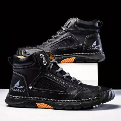 Men's Comfortable Handmade Leather Boots – Waterproof, Arch Support, Pressure Relief, Spacious Toe Box Outdoor Leather Boots