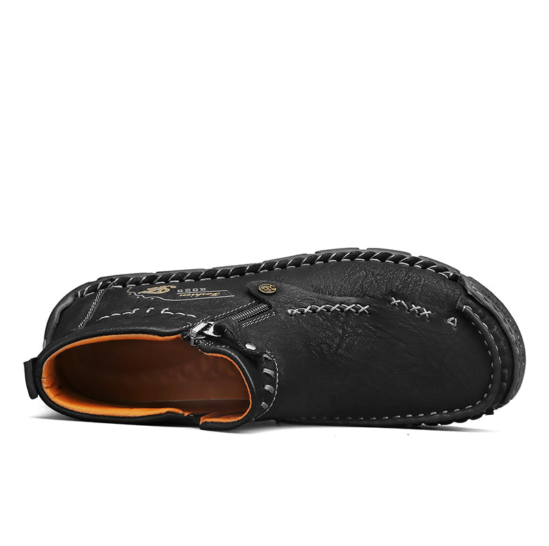 (⏰ Almost Gone!!!) Men's Top-Quality Motorcycle Boots Hand-Stitched Genuine Leather Boots-Wide Toe, Waterproof, Anti-Slip, Anti-Sprain, Suitable for Work, Driving, Hiking