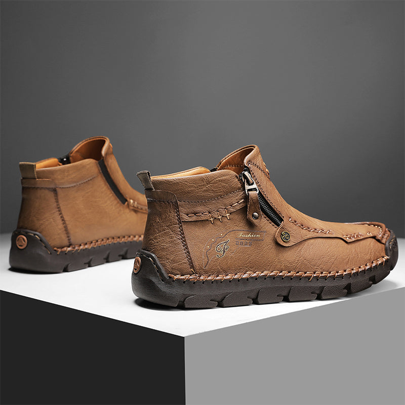 (⏰ Almost Gone!!!) Men's Top-Quality Motorcycle Boots Hand-Stitched Genuine Leather Boots-Wide Toe, Waterproof, Anti-Slip, Anti-Sprain, Suitable for Work, Driving, Hiking