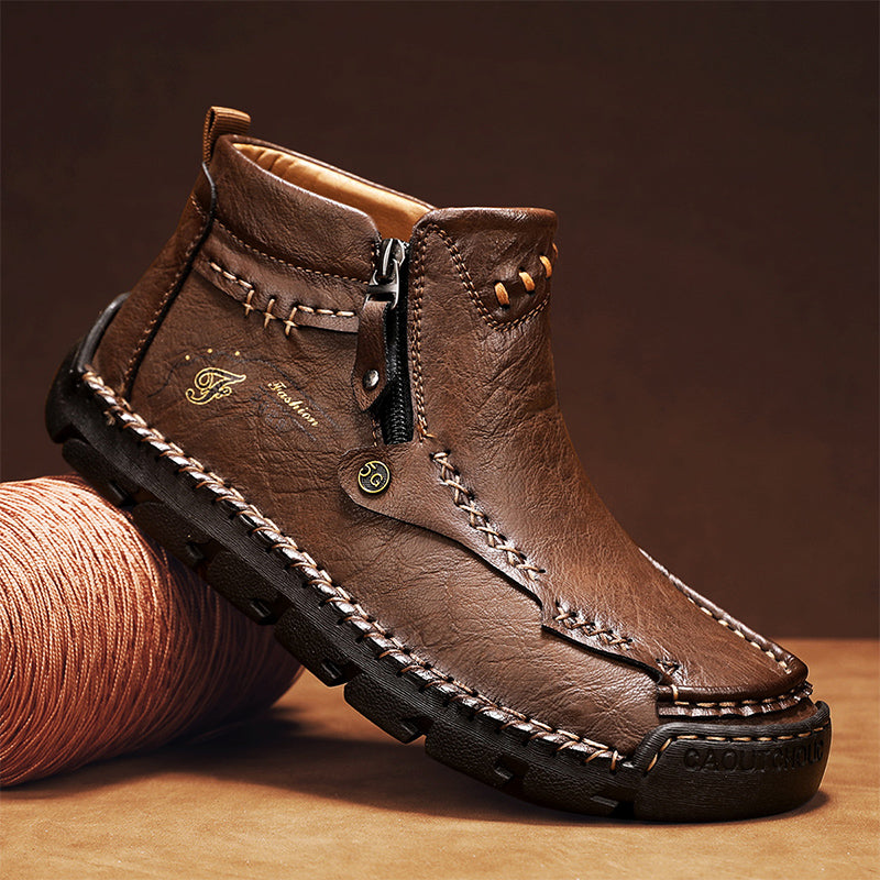 (⏰ Almost Gone!!!) Men's Top-Quality Motorcycle Boots Hand-Stitched Genuine Leather Boots-Wide Toe, Waterproof, Anti-Slip, Anti-Sprain, Suitable for Work, Driving, Hiking