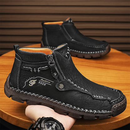 (⏰ Almost Gone!!!) Men's Top-Quality Motorcycle Boots Hand-Stitched Genuine Leather Boots-Wide Toe, Waterproof, Anti-Slip, Anti-Sprain, Suitable for Work, Driving, Hiking