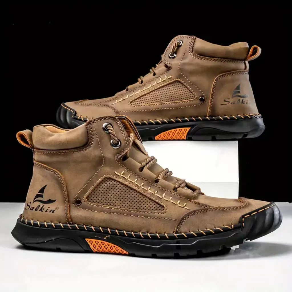 Men's Comfortable Handmade Leather Boots – Waterproof, Arch Support, Pressure Relief, Spacious Toe Box Outdoor Leather Boots