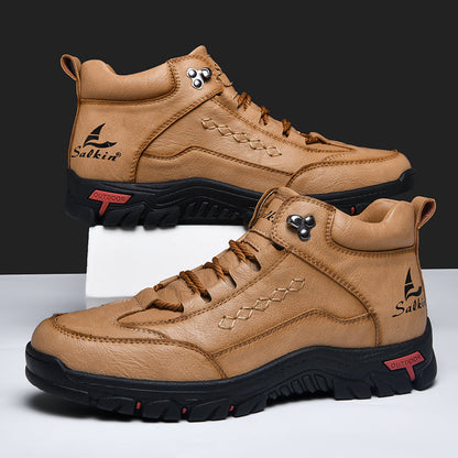 Men’s Orthopedic Handmade Leather Driving Boots–Pressure Relief, Waterproof, Slip-Resistant, Wide Toe, Arch&Ankle Support for Everyday & Travel