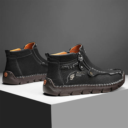 (⏰ Almost Gone!!!) Men's Top-Quality Motorcycle Boots Hand-Stitched Genuine Leather Boots-Wide Toe, Waterproof, Anti-Slip, Anti-Sprain, Suitable for Work, Driving, Hiking