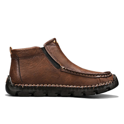 (⏰ Almost Gone!!!) Men's Top-Quality Motorcycle Boots Hand-Stitched Genuine Leather Boots-Wide Toe, Waterproof, Anti-Slip, Anti-Sprain, Suitable for Work, Driving, Hiking