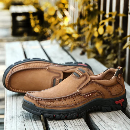 Sawbehind Mens Non-slip Walking Shoes Leather Lightweight Breathable Casual Loafers