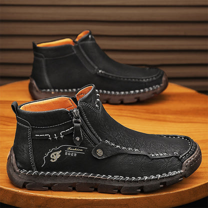(⏰ Almost Gone!!!) Men's Top-Quality Motorcycle Boots Hand-Stitched Genuine Leather Boots-Wide Toe, Waterproof, Anti-Slip, Anti-Sprain, Suitable for Work, Driving, Hiking
