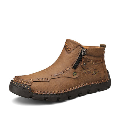 (⏰ Almost Gone!!!) Men's Top-Quality Motorcycle Boots Hand-Stitched Genuine Leather Boots-Wide Toe, Waterproof, Anti-Slip, Anti-Sprain, Suitable for Work, Driving, Hiking