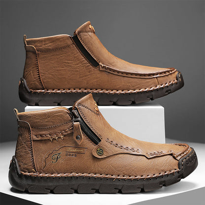 (⏰ Almost Gone!!!) Men's Top-Quality Motorcycle Boots Hand-Stitched Genuine Leather Boots-Wide Toe, Waterproof, Anti-Slip, Anti-Sprain, Suitable for Work, Driving, Hiking
