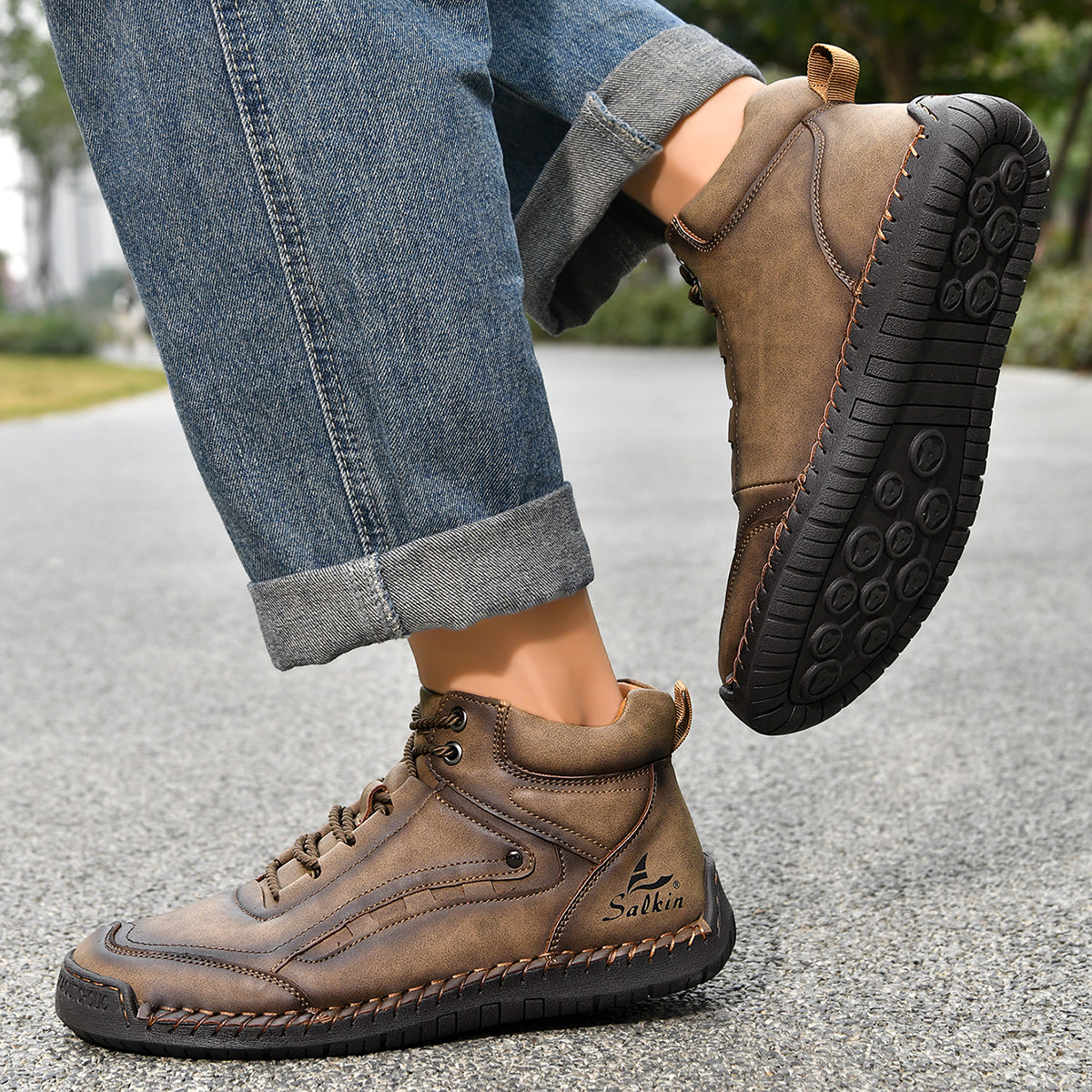 ⏰Limited-Time 70% OFF –Men’s Orthopedic Leather Work Boots – Pain Relief, Waterproof, Non-Slip, Arch & Ankle Support