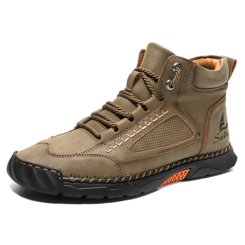 Men's Comfortable Handmade Leather Boots – Waterproof, Arch Support, Pressure Relief, Spacious Toe Box Outdoor Leather Boots