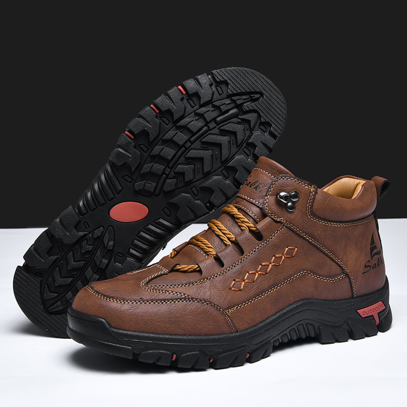 Men’s Orthopedic Handmade Leather Driving Boots–Pressure Relief, Waterproof, Slip-Resistant, Wide Toe, Arch&Ankle Support for Everyday & Travel