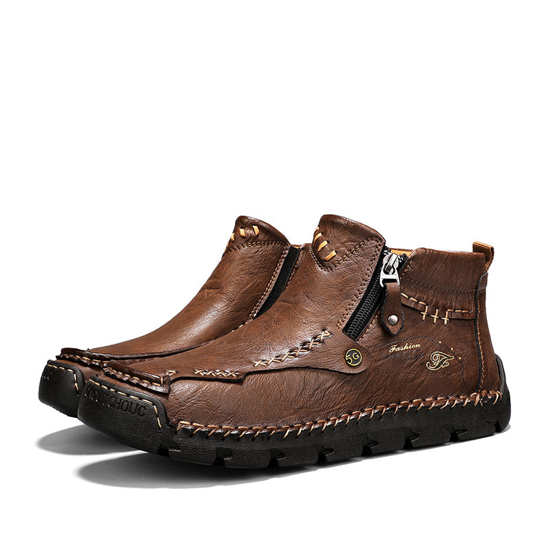(⏰ Almost Gone!!!) Men's Top-Quality Motorcycle Boots Hand-Stitched Genuine Leather Boots-Wide Toe, Waterproof, Anti-Slip, Anti-Sprain, Suitable for Work, Driving, Hiking