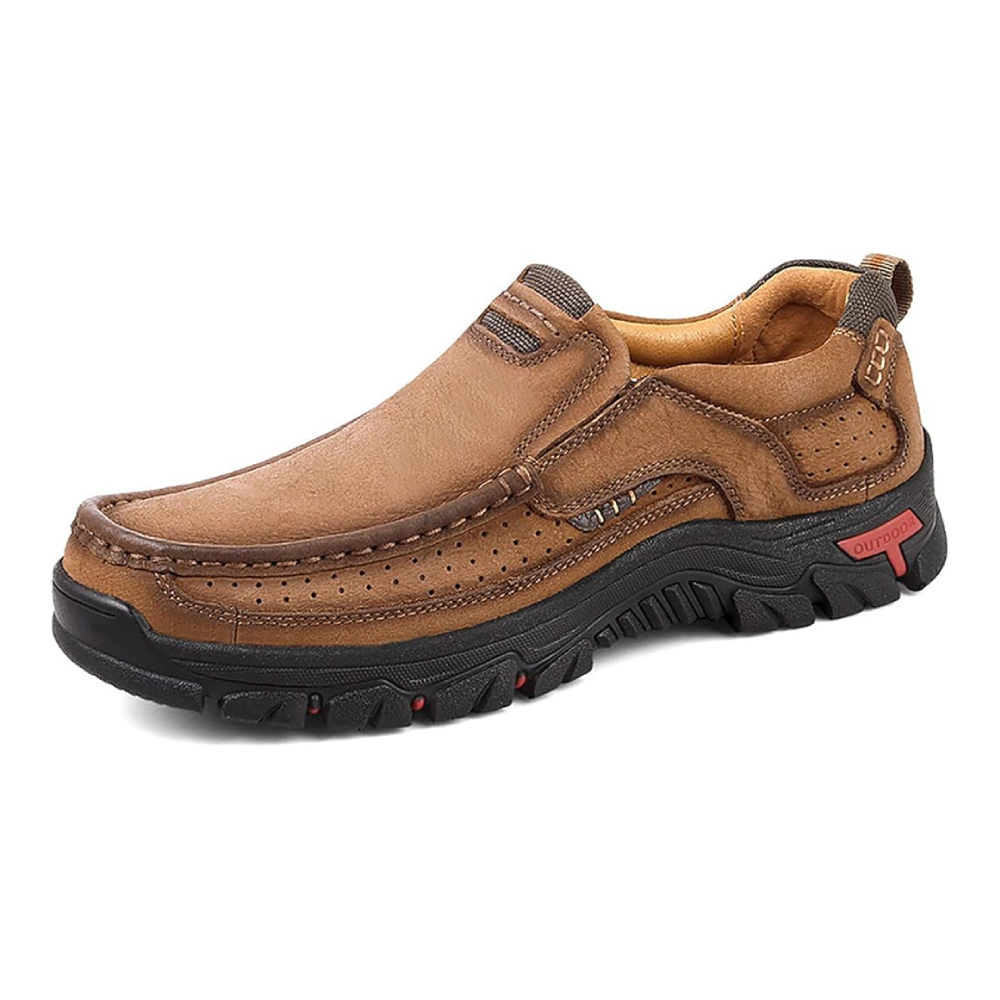 Sawbehind Mens Non-slip Walking Shoes Leather Lightweight Breathable Casual Loafers
