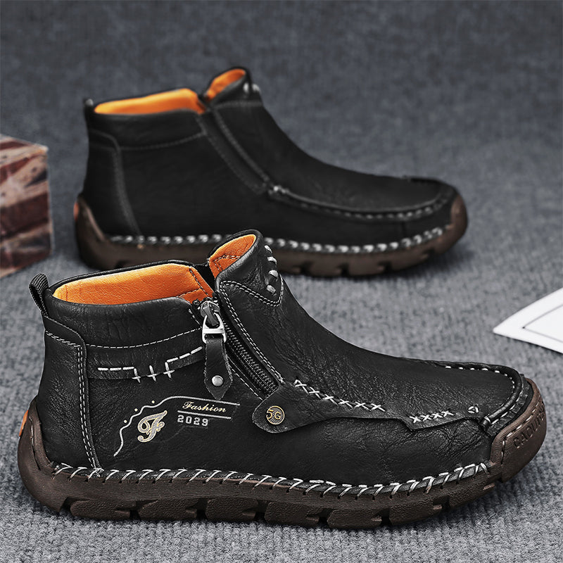 (⏰ Almost Gone!!!) Men's Top-Quality Motorcycle Boots Hand-Stitched Genuine Leather Boots-Wide Toe, Waterproof, Anti-Slip, Anti-Sprain, Suitable for Work, Driving, Hiking