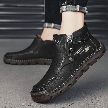 (⏰ Almost Gone!!!) Men's Top-Quality Motorcycle Boots Hand-Stitched Genuine Leather Boots-Wide Toe, Waterproof, Anti-Slip, Anti-Sprain, Suitable for Work, Driving, Hiking