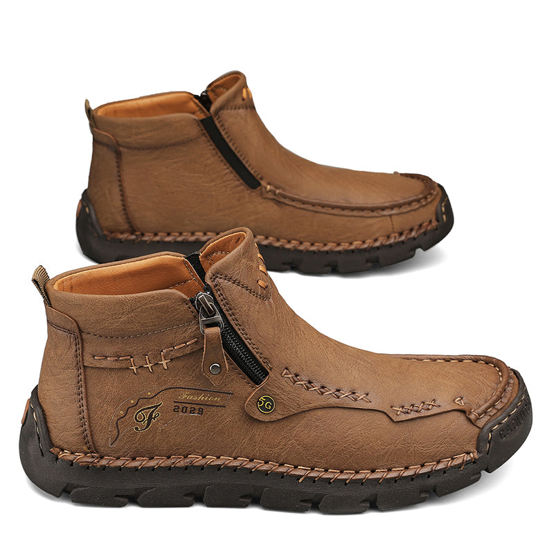 (⏰ Almost Gone!!!) Men's Top-Quality Motorcycle Boots Hand-Stitched Genuine Leather Boots-Wide Toe, Waterproof, Anti-Slip, Anti-Sprain, Suitable for Work, Driving, Hiking