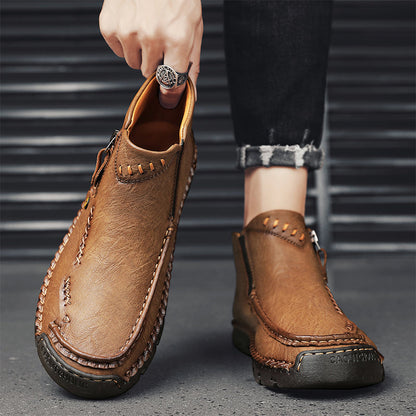 (⏰ Almost Gone!!!) Men's Top-Quality Motorcycle Boots Hand-Stitched Genuine Leather Boots-Wide Toe, Waterproof, Anti-Slip, Anti-Sprain, Suitable for Work, Driving, Hiking