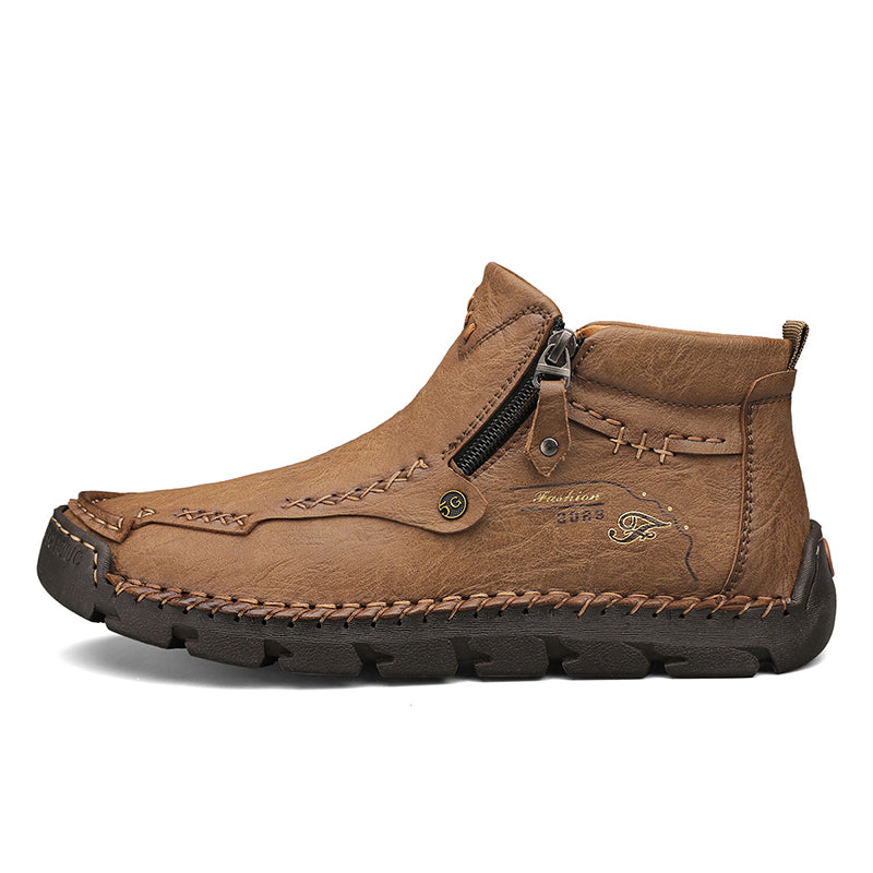 (⏰ Almost Gone!!!) Men's Top-Quality Motorcycle Boots Hand-Stitched Genuine Leather Boots-Wide Toe, Waterproof, Anti-Slip, Anti-Sprain, Suitable for Work, Driving, Hiking