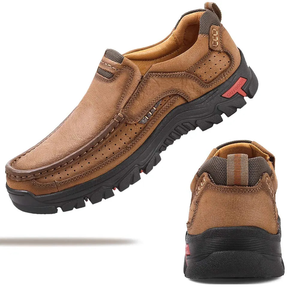Sawbehind Mens Non-slip Walking Shoes Leather Lightweight Breathable Casual Loafers